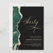 Emerald Green Gold Black Agate 30. Geburtstag Einladung (Vorderseite)