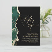 Emerald Green Gold Black Agate 50. Geburtstag Einladung (Stehend Vorderseite)