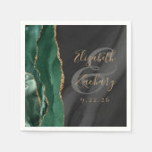 Emerald Green Gold Black Agate Script Hochzeit Serviette (Vorderseite)