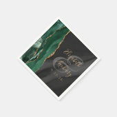 Emerald Green Gold Black Agate Script Hochzeit Serviette (Ecke)