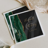 Emerald Green Gold Black Agate Script Hochzeit Serviette