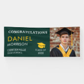 Emerald Green Gold Black Foto Graduate Abschluss Banner (Horizontal)