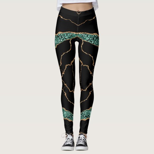 Emerald Green Gold Black Leggings (Vorderseite)