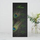 Emerald Green Gold Black Peacock Wedding Menu Einladung (Stehend Vorderseite)