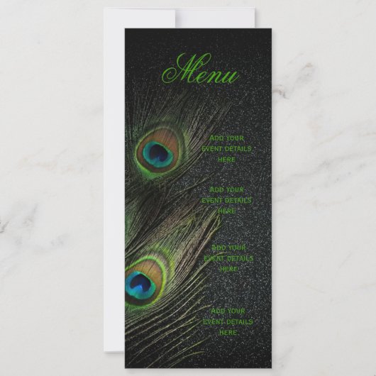 Emerald Green Gold Black Peacock Wedding Menu Einladung (Vorderseite)