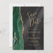 Emerald Green Gold Black Watercolor Agate Save The Date (Vorderseite)