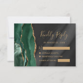 Emerald Green Gold Black Watercolor Agate Wedding RSVP Karte (Vorderseite)