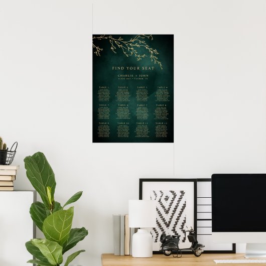 Emerald Green & Gold Botanic Seating Chart Poster (Heimbüro)
