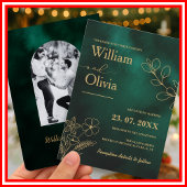 Emerald Green & Gold Botanical Photo Wedding Einladung