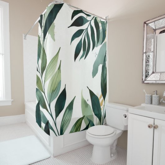 Emerald Green & Gold Botanical Shower Curtain Duschvorhang (Beispiel)