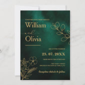 Emerald Green & Gold Botanical Wedding Einladung (Vorderseite)
