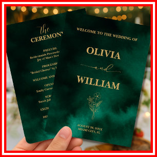 Emerald Green & Gold Botanische Hochzeit Programm