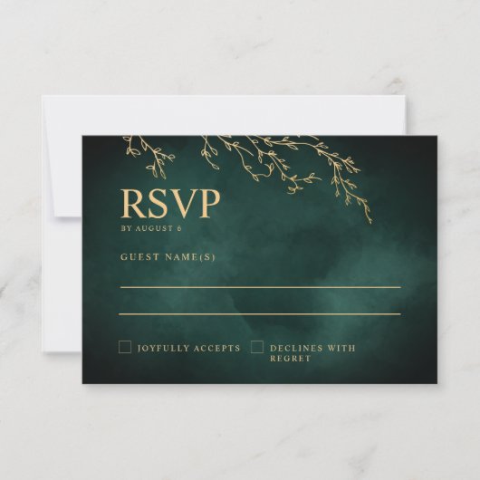 Emerald Green & Gold Botanische Hochzeit RSVP Karte (Vorderseite)