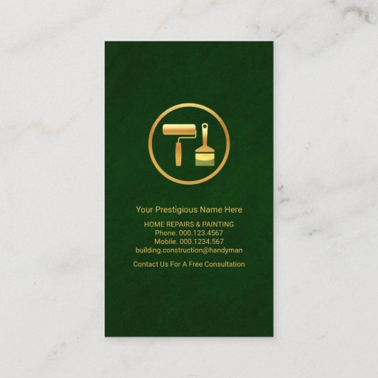 Emerald Green Gold Brush Line Visitenkarte (Rückseite)