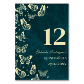 Emerald Green Gold Butterfliegen Quinceañera Sitzp Tischnummer (Vorderseite)