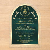 Emerald Green Gold Butterfly Arch Moslemhochzeit Acryleinladungen (Vorderseite)