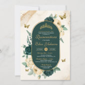 Emerald Green Gold Butterfly Floral Quinceañera Einladung (Vorderseite)