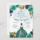 Emerald Green & Gold Butterfly Mis Quince 2 Einladung (Vorderseite)