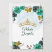 Emerald Green & Gold Butterfly Mis Quince 2 Einladung (Rückseite)