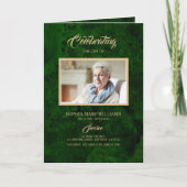 Emerald Green & Gold Calligraphy Memorial Program Karte (Vorderseite)
