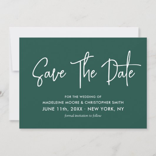 Emerald Green & Gold Calligraphy QR-Code Save The Date (Vorderseite)