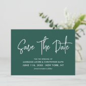 Emerald Green & Gold Calligraphy QR-Code Save The Date (Stehend Vorderseite)
