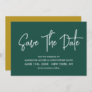 Emerald Green & Gold Calligraphy QR-Code Save The Date