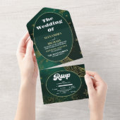 Emerald Green Gold Celestial Wedding All In One Einladung (Abreißen)