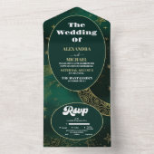 Emerald Green Gold Celestial Wedding All In One Einladung (Innen Boden)