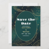 Emerald Green Gold Celestial Wedding Save The Date (Vorderseite)