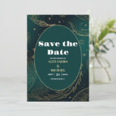 Emerald Green Gold Celestial Wedding Save The Date (Stehend Vorderseite)