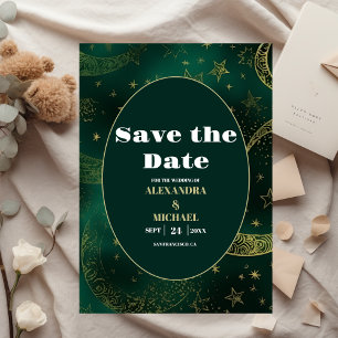 Emerald Green Gold Celestial Wedding Save The Date