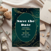 Emerald Green Gold Celestial Wedding Save The Date