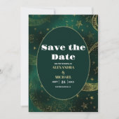 Emerald Green Gold Celestial Wedding Save The Date (Vorderseite)