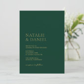 Emerald Green & Gold Chic Wedding Einladung (Stehend Vorderseite)