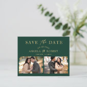 Emerald Green Gold Class 2 Foto Save the Date Postkarte (Stehend Vorderseite)