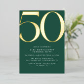 Emerald Green + Gold | Cool Modern 50th Birthday Folieneinladung (Stehend vorne)