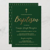 Emerald Green Gold Cross Custom Boy Baptisse Einladung (Vorne/Hinten)
