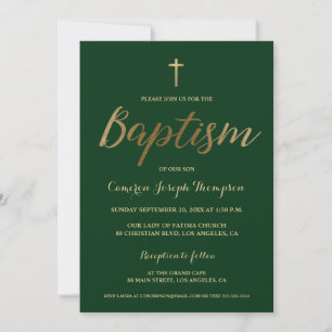 Emerald Green Gold Cross Custom Boy Baptisse Einladung
