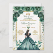 Emerald Green & Gold Crown Mis Quince Butterfly Einladung (Vorderseite)