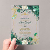 Emerald Green Gold Crown Quinceañera Butterfly Acryleinladungen (Insitu (Handheld))