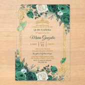 Emerald Green Gold Crown Quinceañera Butterfly Acryleinladungen (Vorderseite)