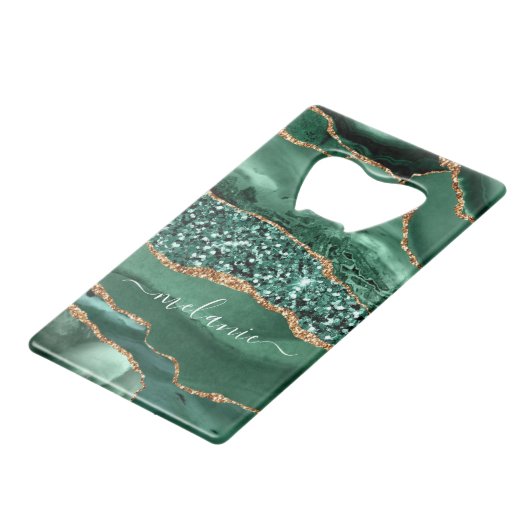 Emerald Green Gold Custom Ihr Name Flasche Opener Geldbeutel Flaschenöffner (Rückseite Schrägansicht)