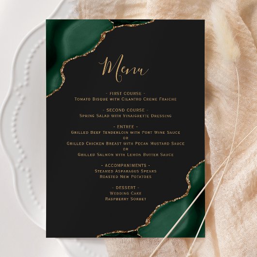 Emerald Green Gold Dark Wedding Menu Menükarte