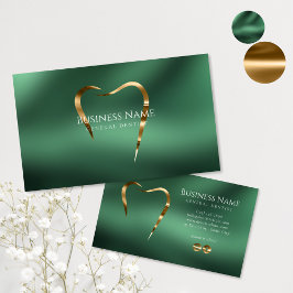 Emerald Green & Gold Dentist Business Card Visitenkarte