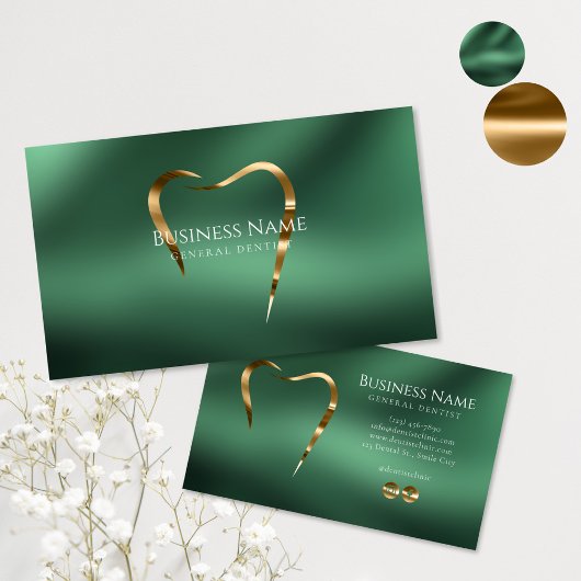 Emerald Green & Gold Dentist Business Card Visitenkarte