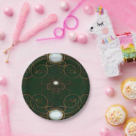 Emerald Green & Gold Diamond Jubiläum Party Pappteller (Party)