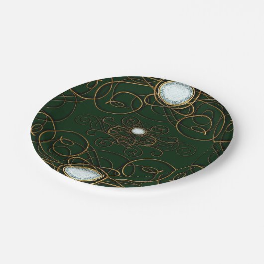 Emerald Green & Gold Diamond Jubiläum Party Pappteller (Schrägansicht)