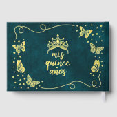 Emerald Green Gold Elegant Butterfly Quinceñera Gästebuch (Rückseite)