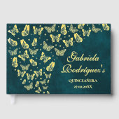 Emerald Green Gold Elegant Butterfly Quinceñera Gästebuch (Vorderseite)